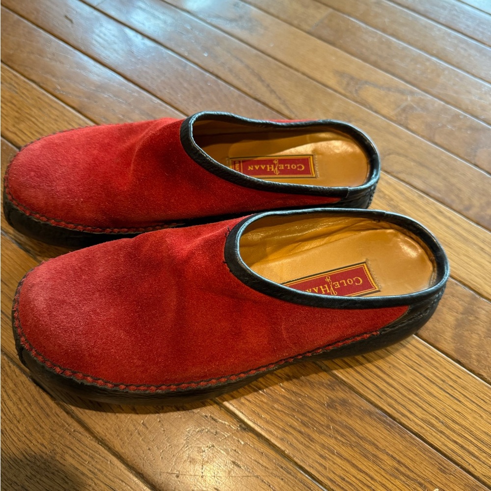 Cole Haan Country red suede slip on clog mules
